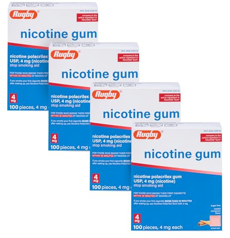 Rugby Polacrilex 4mg Nicotine Gum - Cinnamon Flavor, Quit Smoking and Vaping Aid, Sugar-Free,100 Count (4 Pack)
