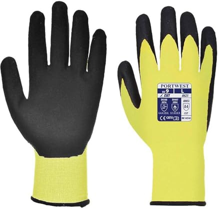 Portwest Guante Anti-Corte, Con Pu, Vis-Tex, Tamaño: M, Color: Amarillo/Negro, A625Y8RM