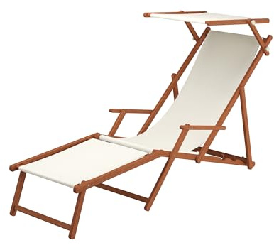 Sonnenliege weiß Liegestuhl Fußteil Sonnendach Kissen Holz Deckchair Gartenmöbel 10-303 F S KH