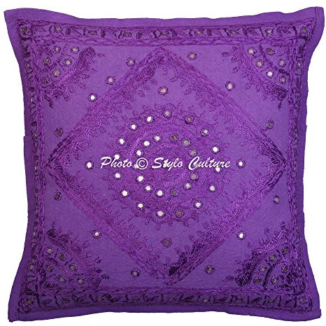Stylo Culture Indio Fundas Almohadones Decorativa 40x40 cm Algodón Espejado Fundas De Cojines Sofa Morado 16x16 Inch Bordado Cuadrado sobre Fundas Cojines Dormitorio - 1 Pc