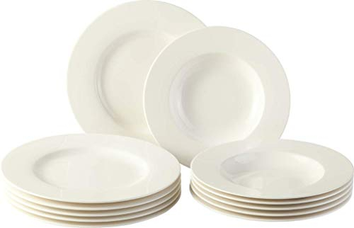 vivo Villeroy & Boch Group Basic White Dinner Set 12 Pezzi Bianco, Piatto, Set di Stoviglie, Servizio Piatti 6 Persone, Porcellana Premium