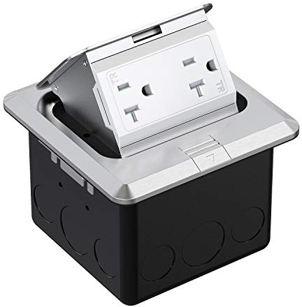 WEBANG Pop Up Floor Outlet Covers Box with 20 Amp Stainless Steel TR Receptacle Outlet, 1 Pack, Silver
