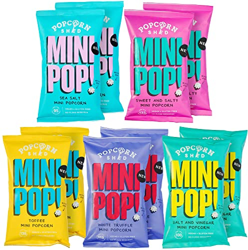 Popcorn Shed Mini Popcorn Mixed Variety Pack of 10 (5 Different Flavours x 2) - Gourmet Popcorn, Sweet & Savoury Flavours, Easy & Low Calorie Snack, Perfect for Parties, Movie Night & Gifting