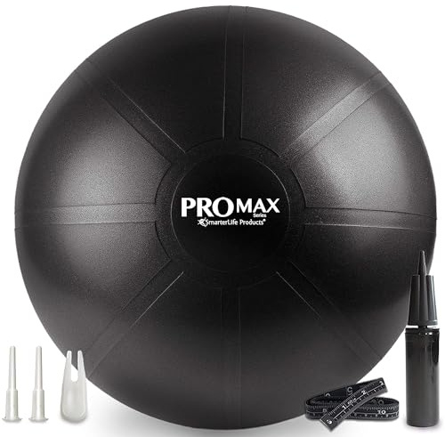 SmarterLife PRO MAX Exercise Ball – Yoga, Stability & Balance Trainer for Core Workouts, Fitness, Physical Therapy, Pregnancy & Office Chair Support – Anti-Slip, Anti-Burst (65 cm, Black)