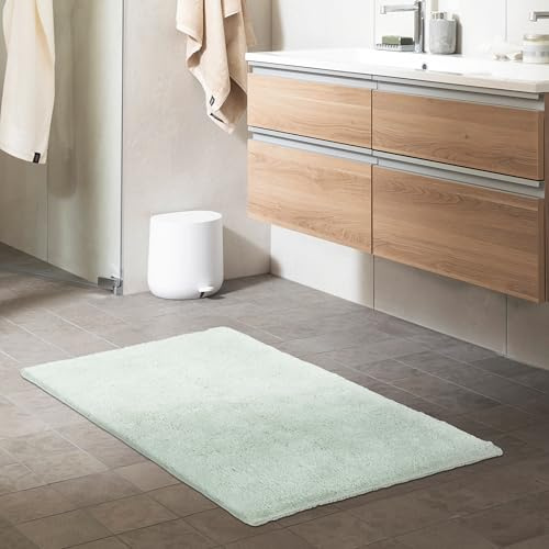 Waschbarer Badezimmerteppich einfarbig - Mint 40 x 60 cm (Rechteckig) | Rutschfester Badteppich Badezimmer Badematte 100% Baumwolle Badvorleger Trockner geeignet Duschvorleger nimmt Nässe auf