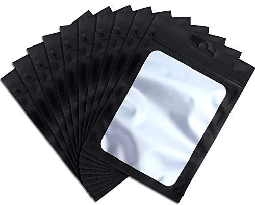 Sacchetti a chiusura lampo in Mylar richiudibili 100Pcs per conservazione degli alimenti Custodia a prova di odore per biscotti di caramelle Bomboniere (nero, 12 x 20 cm)