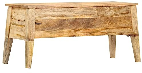 vidaXL Mangoholz Massiv Aufbewahrungstruhe Sitzbank Sitztruhe Truhenbank Truhe Holzbank Bank Holztruhe Flurbank Aufbewahrungsbox 99x35x48cm
