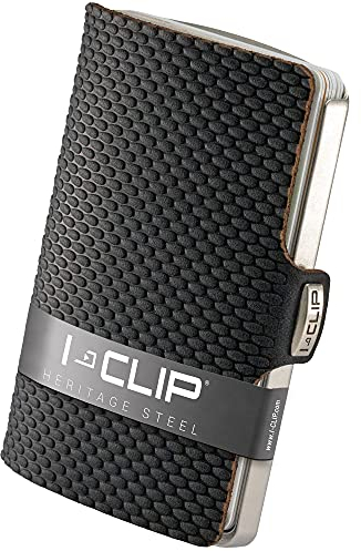 I-CLIP Portafoglio in acciaio inossidabile con fermasoldi intercambiabili - Portafoglio sottile - Portafoglio in pelle - Portacarte in acciaio inossidabile - Milanaise Nero satinato