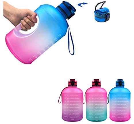 1 Gallone Motivierende Wasserflasche Mit Zeitstempel Und Strohhalm, 128 Unzen Bpa-freie Auslaufsichere Wasserflasche, Geeignet Für Fitness, Sport, Fitness Und Laufen 3.78L Blauer roter Farbverlauf