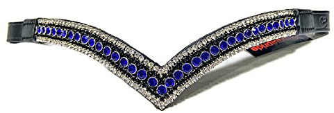 Equipride Schönes V-Form Bling Kristall Stirnband glitzernd 5 Reihen blau/schwarz/klar (schwarzes Leder, voll (40,6 cm)