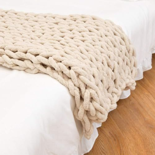 Meisley Manta De Punto De Malla Grande Lana Manta De Sofá De Lana Gruesa Tejida A Mano 100X150,Beige
