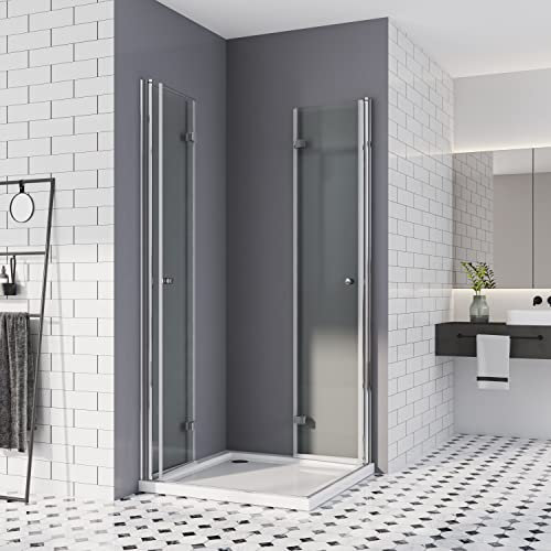 Duschkabine 80x90, Falttür Eckeinstieg Duschwand Falttürkabine Dusche 180º Duschtür Duschabtrennung 6mm Nano-Beschichtung ESG Glas 185cm