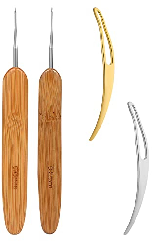 AIEX 4pcs Dreadlock Nadel, Dreadlock Hook 2pcs Dreadlock Häkelnadel mit Verschiedenen Hakennadeln und 2pcs Haarverriegelungswerkzeug, für Das Styling von Zöpfen Weben Basteln (0,75 mm und 0,5 mm)