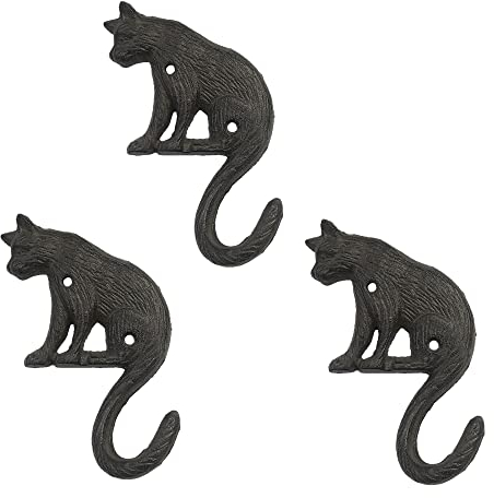 TentHome 3er Set Garderobenhaken Vintage Kleiderhaken Wandhaken Landhaus Wandgarderobe Antik Gusseisen Handtuchhaken Schlüsselhaken Garderobe Deko Tier Rustikal Wanddeko (Katze)