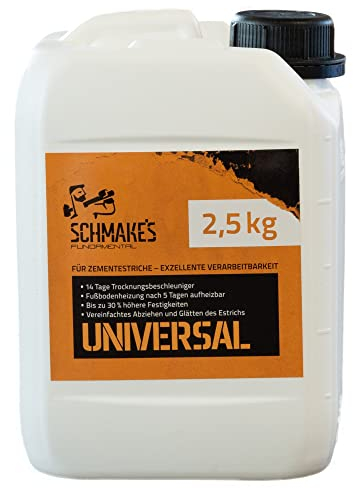 SCHMAKE'S Universal Estrichbeschleuniger 2,5 kg für ca. 12,5 m² Zement-Estrich, Zusatzmittel Estrich, Plastifizierer, Schnellbinder, Trocknungsbeschleuniger, Heizestrich Beton-Estrich IBF-Zertifiziert