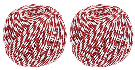 sourcing map Cordel Embalaje Cuerda Envoltura Algodón Cordel 75M/82 Yardas Rojo y Blanco Cuerda para Regalo Envoltura, Navidad Cordel, Paquete de 2