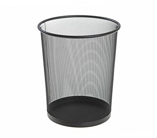 Mesh Waste Paper Bin Basket Durable Metal Wire Garbage Rubbish Trash Can For Home Office Bedroom Kitchen Dorm Rooms-Capacity: 20L(BLACK)