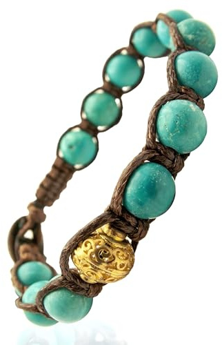 Samsara Bracciale Tibetano Buddista - shamballa con pietra Turchese celeste - Filo in cotone cerato marrone