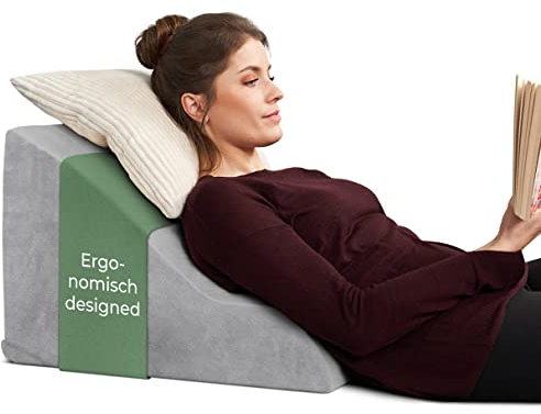 Ergonomisches Lesekissen für Bett und Sofa – Bequemes Rückenkissen mit Memory Foam – Verwendbar als Refluxkissen, Keilkissen Bett, Bettkissen Rückenlehne im Sitzen und Liegen, sofakissen, leseknochen