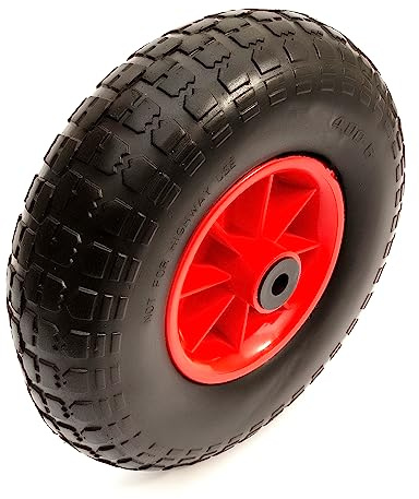 Wheelbarrow 13 Inch Solid Wheel & PU Tyre 4.00-6 Puncture Proof Flat Free 16mm Bore Bush 100mm Hub Barrow Cart Trolley 13x4