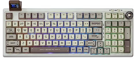 EPOMAKER RT100 Mechanische Tastatur Gasket mit anpassbarem Display, Bluetooth/2.4G/USB, Drehregler, Hot Swap, 5000mAh Akku, RGB für Win/Mac/Gaming (Retro White (US QWERTY), Gateron Pro Yellow)