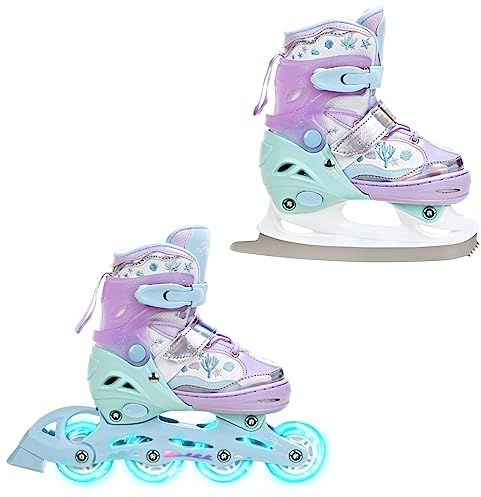 RAVEN 2in1 Schlittschuhe Inline Skates Inliner für Kinder Mädchen verstellbar (Isla Violet, 30-33 (18,5cm-20,5cm))