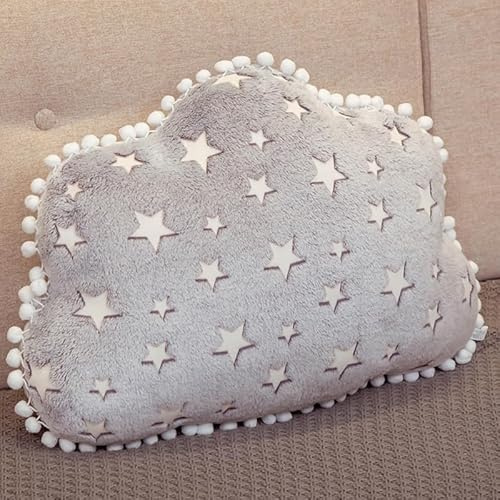 Kuschelkissen Kinder Wolken Stern Mond Kissen,Sternkissen Leuchtend,Plüschkissen Weiches Flauschiges Kopfkissen Leuchtende Kissen 40/60cm für Kinderzimmer Decor (Mond,40cm)