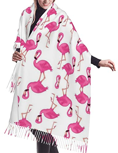 ESASAM Pinker Flamingo-Druck, stilvoller Kaschmir-Schal mit Fransen, weich und warm für jeden Anlass, Schwarz , Einheitsgröße