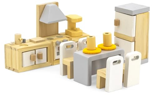 Puppenhaus Möbel aus Holz Puppenstube für Biegepüppchen Puppenmöbel Set Küche/Esszimmer