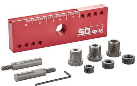 SOTECH Bohrschablone 145 x 15 x 45 mm | für zentriertes Bohren am Korpus von 6/8/10 mm, für Push to Open Türdämpfer geeignet, Bohrlehre mit Tragekoffer