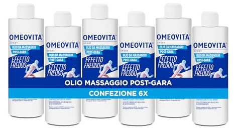 OMEOVITA SPORT - OLIO MASSAGGIO POST-GARA | Con Effetto freddo, Per Agevolare il Massaggio Defaticante, Dona un Effetto Rinfrescante e Rilassante, 6 x 200 ml