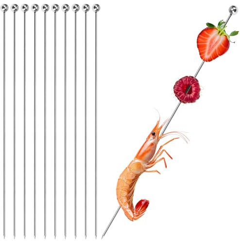 COM-FOUR® 10x brochetas de cóctel de acero inoxidable - brochetas para comer con los dedos, frutas, hamburguesas - recolector de fiestas reutilizable de 22 cm (10 piezas - 22cm)