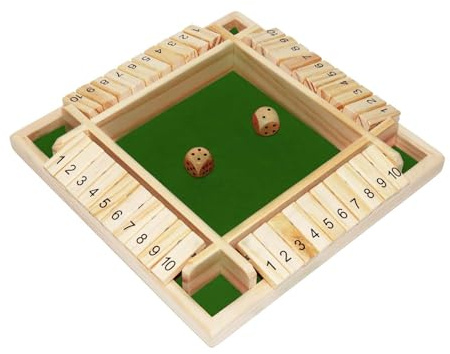 Qcdou Shut The Box Spiel, Brettspiel aus Holz mit 2 Würfel, Würfelspiel für 1–4 Spieler, ab 3 4 5 6 + Jahre Mathematik Lernspielzeug, Traditional Pub Board Würfelspiel, zum Kinder/Erwachsene(Grün)
