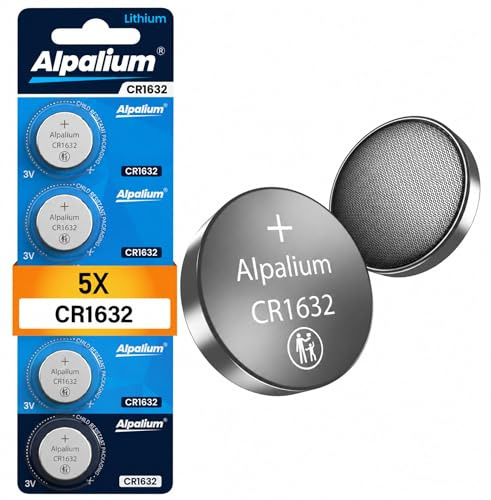Lot de 5 piles bouton CR1632 Alpalium 3 V haute performance pour télécommandes, porte-clés, processeurs, appareils portables et médicaux, CR 1632 Qualité supérieure et longue durée de stockage