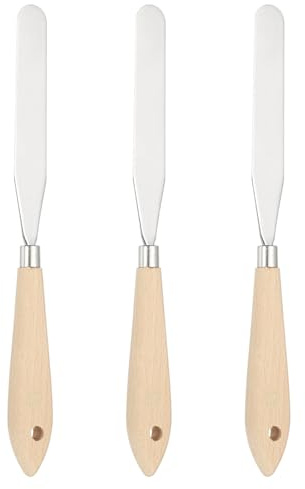 YOKIVE 3 Pcs Stainless Steel Palette Knife, No.17 Professional Art Spatula Oil Painting Accessories Color Mixing Scraper with Wood Handle, Great for Canvas Acrylic(Brown, 8.66-Inch)