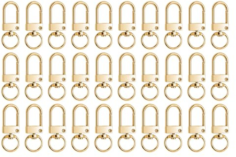 HUATEEN Karabiner Gold,30 Stück Goldene Schlüsselanhänger Set mit 360° Drehgelenk für DIY Keychain Rucksack Haustierhalsband & Türschlüssel Schlüsselring Karabiner D-Ring Schwenker 1.8x3.2cm