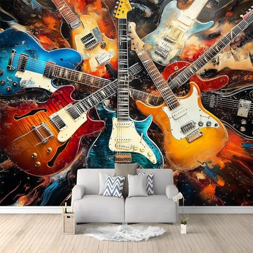 Papel tapiz panorámico 3D 200 x 140 cm Papel tapiz no tejido para Salón dormitorio infantil decoración Música Guitarra Eléctrica patrón Mural Vistoso Papel tapiz de fondo