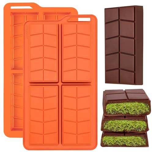 ZONBBEE Moule Silicone Tablette de Chocolat Dubai Forme Carrée Démoulage Facile,Moule Pepites De Chocolats Grand Pour Protéiné Barre Dragées Céréales Maison(2 Pièces)