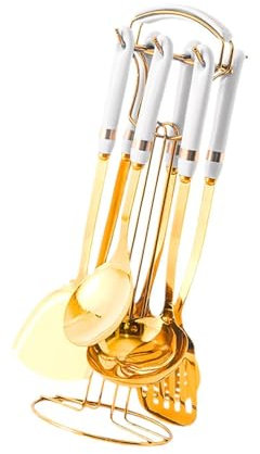 Sharplace 7x Game di Utensili Da Cucina, Utensili Da Cucina, Cucchiaio Scanalato, Gioco di Strumenti per Cucchiaio in Acciaio Inossidabile Non Antico, Bianco