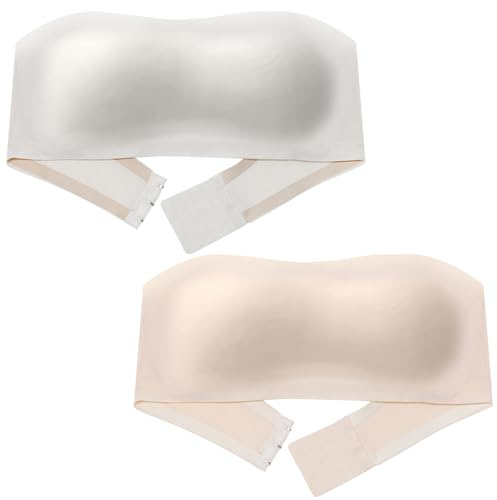 Happy Cherry Bralettes Sin Tirantes para Niñas Sujetador Bandeau sin Aros sin Costura Bandeau con y Tirantes Removibles Beige+Blanco 10-12 años S 32/70