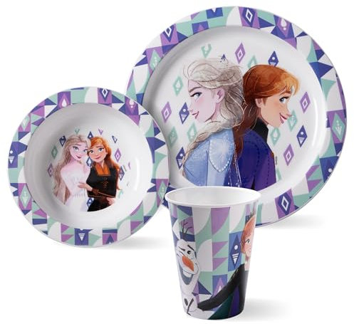 Frozen Set de petit-déjeuner 3 pièces en polypropylène avec assiette, bol et gobelet dans l'étui, violet