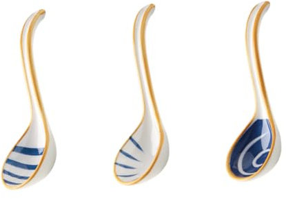 MOTHNUR 3 Piezas Cucharas de Cerámica Japonesa Cucharas para Sopa Domésticas Diseño Retro Accesorios para Alimentos Utensilios de Cocina para Ramen