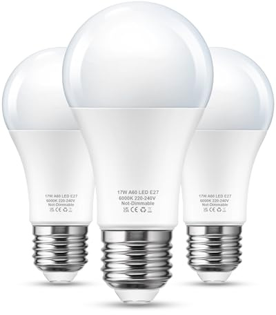 150W Equivalent E27 Screw Bulb, Edison Screw LED Bulb Daylight 6000K, 3Pack | Super Bright 1500LM, 17W ES Large Screw in Light Bulbs, 88% Energy Saving, Cool White Glow, Non-dimmable for Ceiling