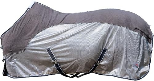 HKM Comfort Fliegendecke mit Fleece, Grau/Natur/Blau, 115