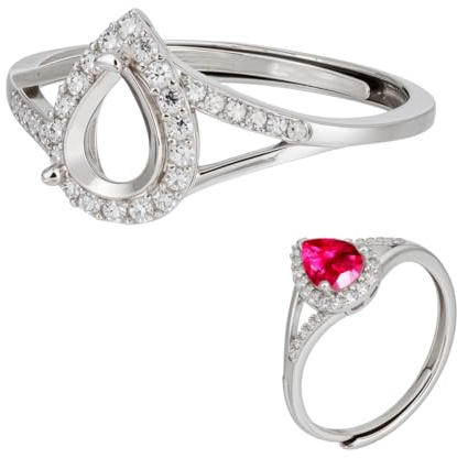 BENECREAT 925 Sterling Silber Verstellbare Ringfassung, Tropfen Krappenring Fassungen Platin Strass Fingerring Komponenten Zur Schmuckherstellung DIY Ringen Fach: 7x5mm