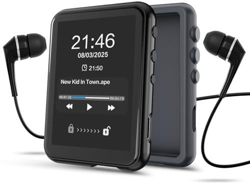48GB MP3 Player with Bluetooth 5.3, 2.4 inch Full Touchscreen Music MP3 for Kids, FM Radio, Voice Recorder, HiFi Sound, E-Book, Earphones Included
