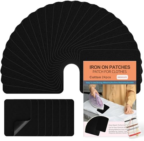 Parches para Ropa Termoadhesivos, 24 Piezas Tela de Parches de Jean, Algodón Plancha Interior & Exterior Kit de reparación para Chaquetas, Vaqueros, Pantalones 7.5 cm x 10.5 cm(Negro)