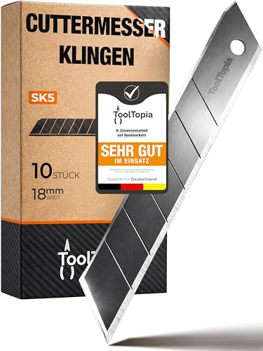 Cuttermesser Klingen 18mm extra scharf, 10 Stück SK5 Stahl Ersatzklingen | Ersatzklingen Cutter, scharfe Abbrechklingen 18mm für Teppichmesser, Knife Blades für Karton/Folie/PVC, Lager Werkstatt & DIY