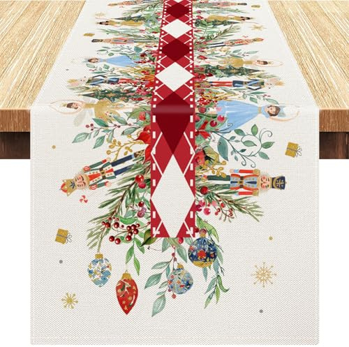 Weihnachts Tischläufer 40x140 Leinenstoff Tischdeko Weihnachten König Prinzessin Blumen Table Runner Christmas Table Decoration Tisch Läufer Tannenbaum Beige Tischläufer Modern Esszimmer Dekofür Küche