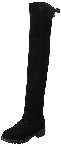 Allbestop Cuissarde Femme, Cuissardes Bottes Longues pour Femme Bottes Talon Haut Sexy Talon Plat Cavalières Cuir Equitation Western(Noir,41)